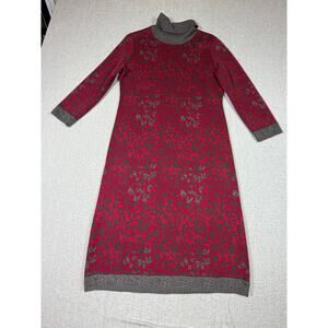 Worth Women Med Red Leopard Print 3/4 Sleeve 100% Wool Sweater Dress Luxury